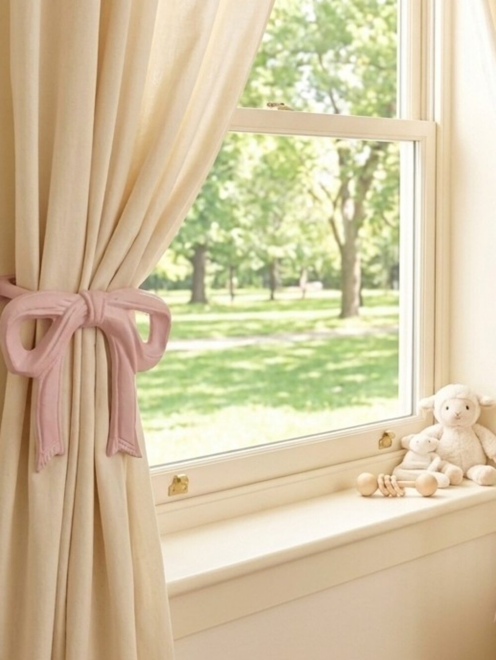 Vintage Tender Heart Treasures Painted Pink Bow Curtain Tiebacks 60175